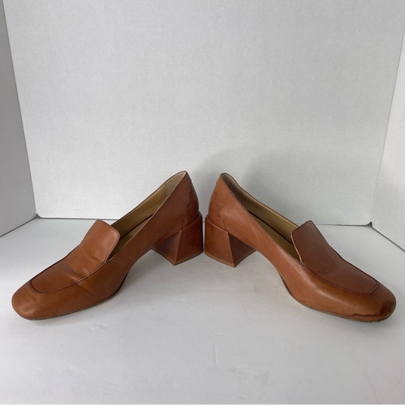Sylven New York Marlene Cognac Tanned Italian Leather Block Heel Loafers Size 40 - Picture 11 of 11